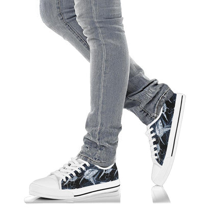 Shark Print Pattern White Bottom Low Top Shoes