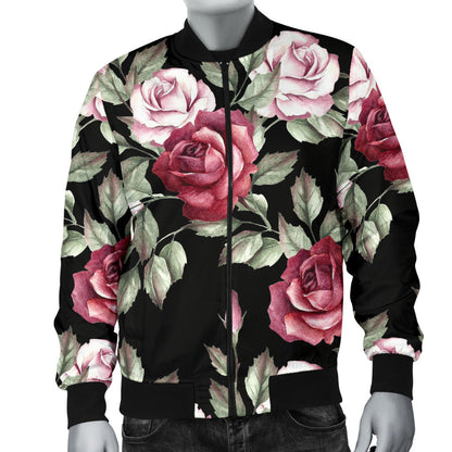 Rose Red Pink Pattern Print Design RO03 Men Bomber Jacket