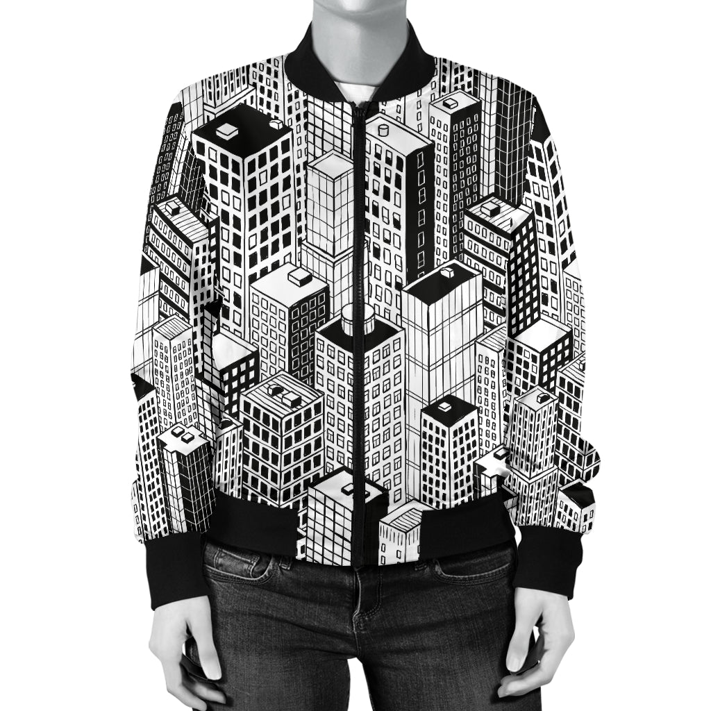 City Pattern Print Design 02 Women's Bomber Jacket