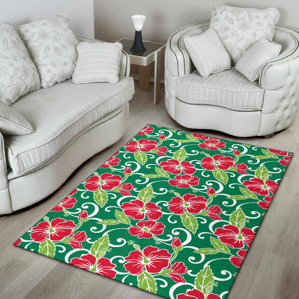 Red Hibiscus Pattern Print Design HB019 Area Rugs