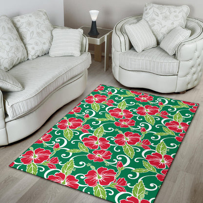 Red Hibiscus Pattern Print Design HB019 Area Rugs