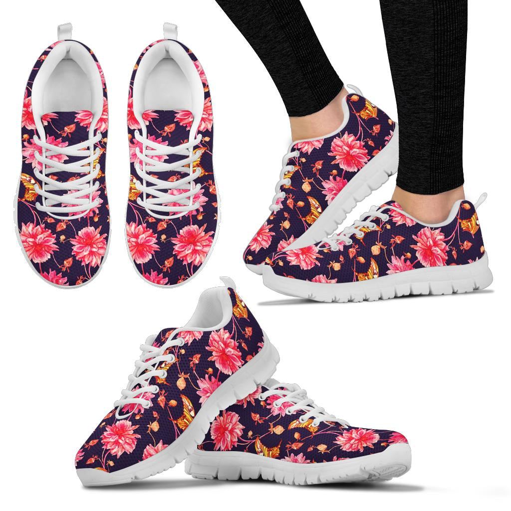 Dahlia Pattern Print Design DH03 Sneakers White Bottom Shoes