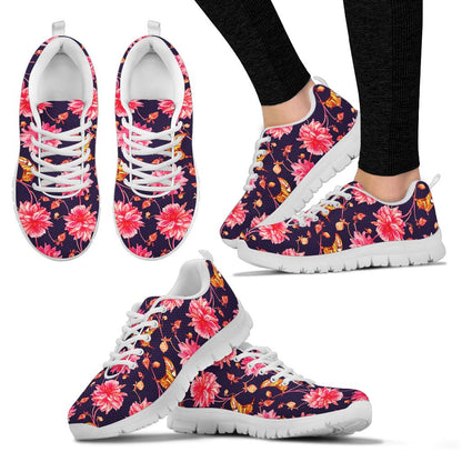 Dahlia Pattern Print Design DH03 Sneakers White Bottom Shoes