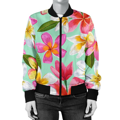 Plumeria Pattern Print Design PM014 Women Bomber Jacket