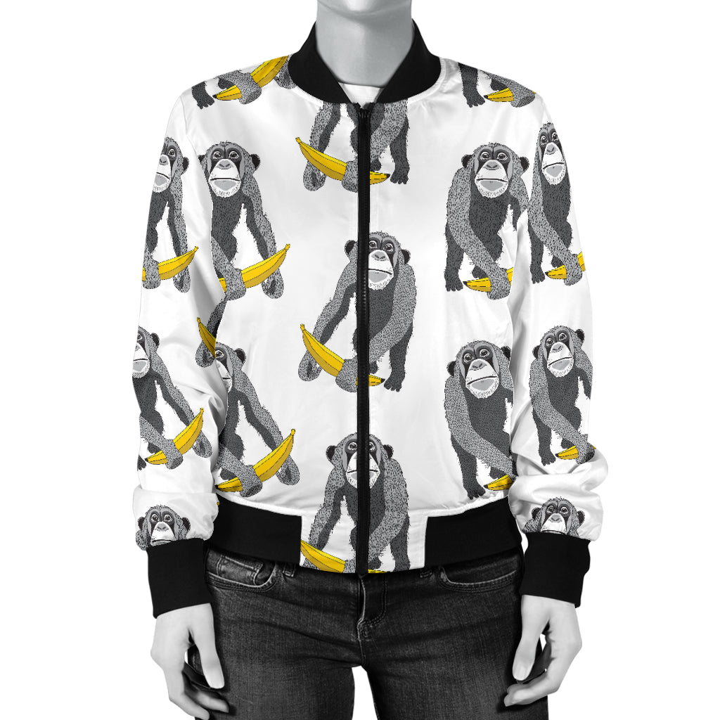 Chimpanzee Pattern Print Design 05 Women's Bomber Jacket