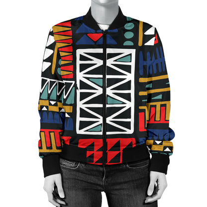 Kente Pattern Print Design 02 Women's Bomber Jacket