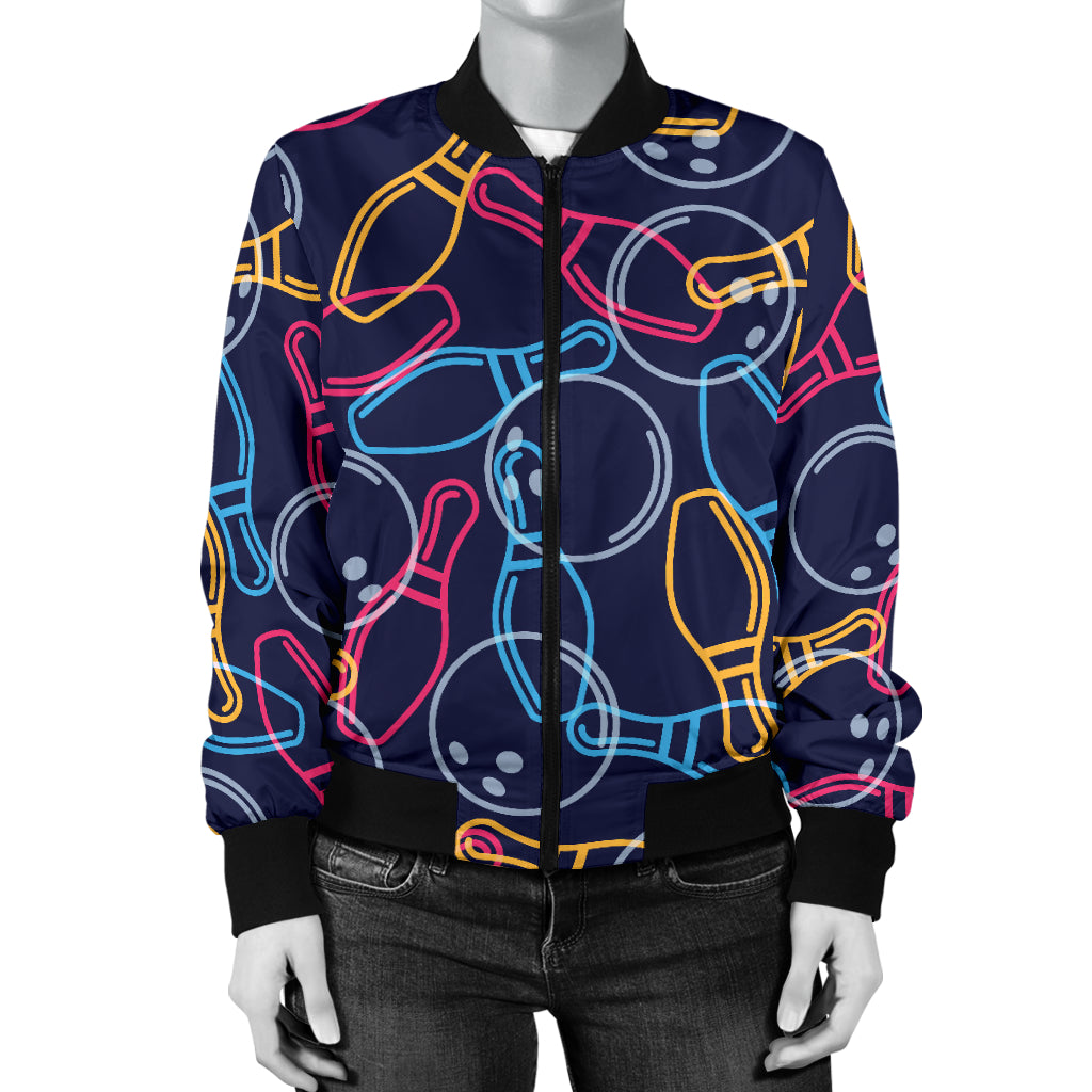Bowling Pattern Print Design 07 Women's Bomber Jacket