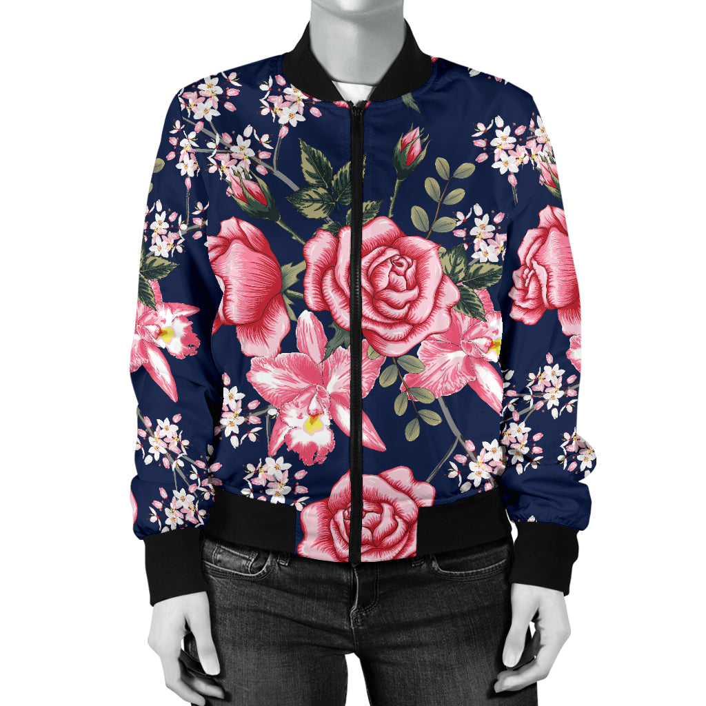 Rose Pattern Print Design A05 Women's Bomber Jacket