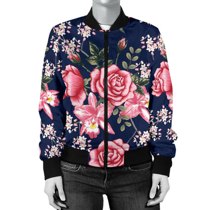 Rose Pattern Print Design A05 Women's Bomber Jacket