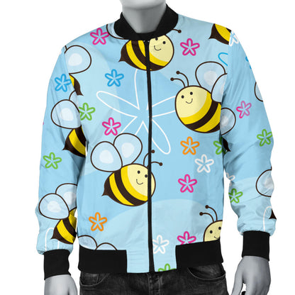 Bee Pattern Print Design BEE03 Men Bomber Jacket