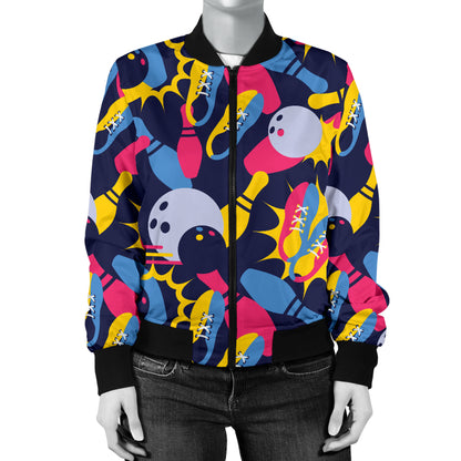 Bowling Pattern Print Design 02 Women's Bomber Jacket