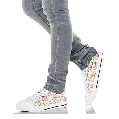 Lily Pattern Print Design LY011 White Bottom Low Top Shoes