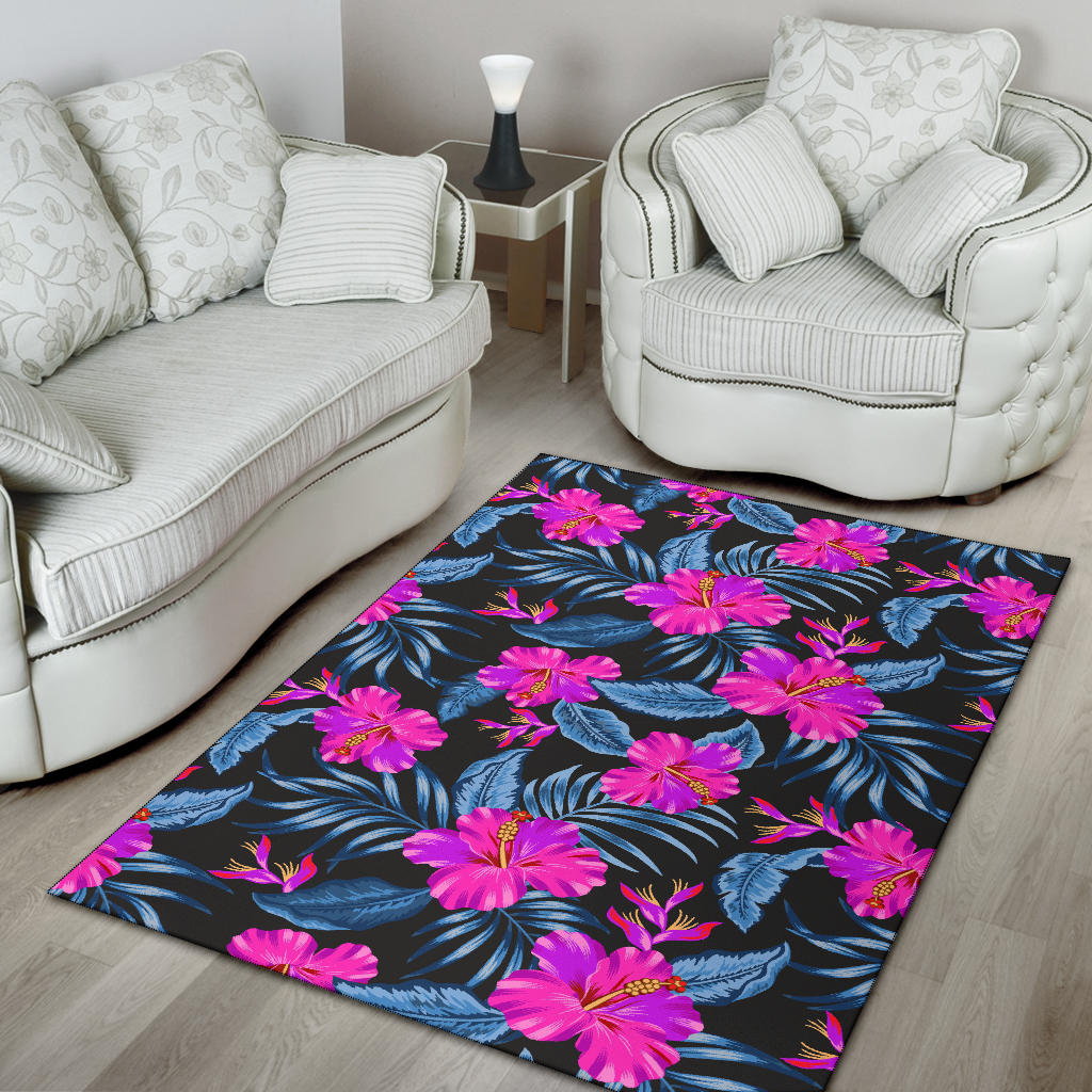 Neon Pink Hibiscus Pattern Print Design HB015 Area Rugs