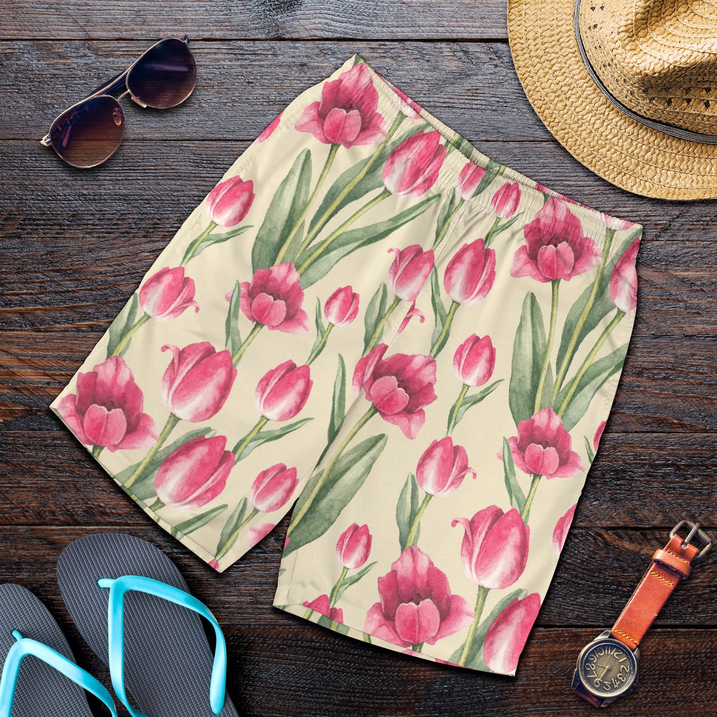 Tulip Pink Pattern Print Design TP06 Mens Shorts