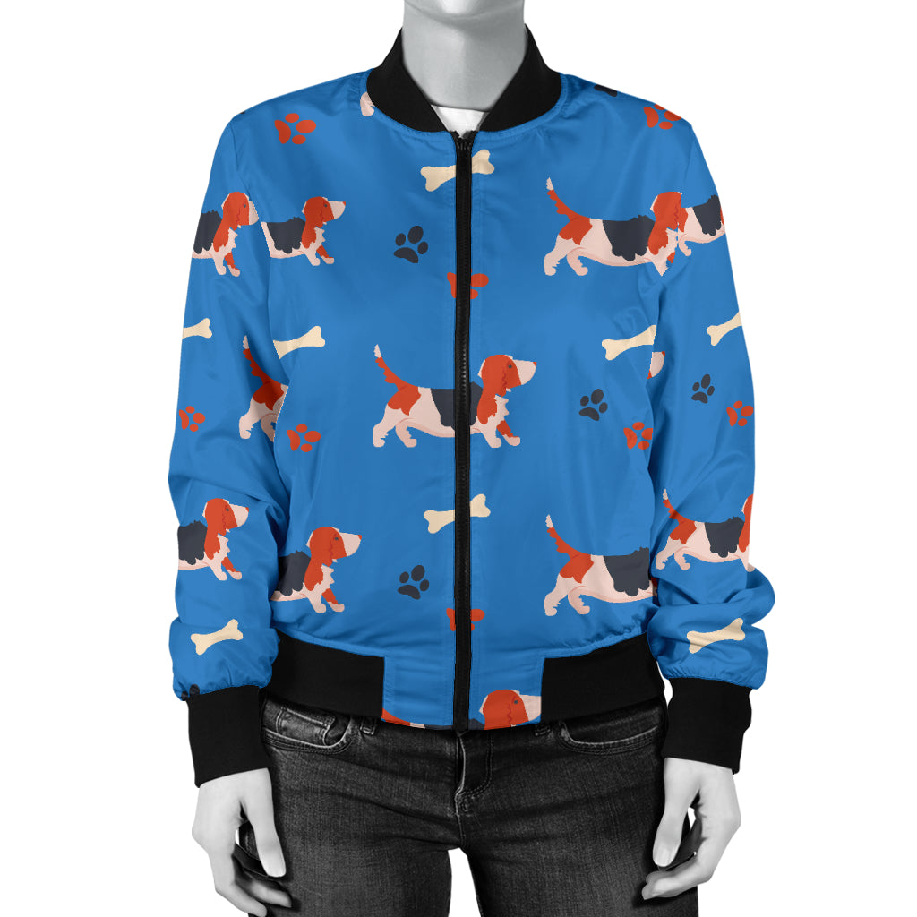 Basset Hound Pattern Print Design 02 Women's Bomber Jacket