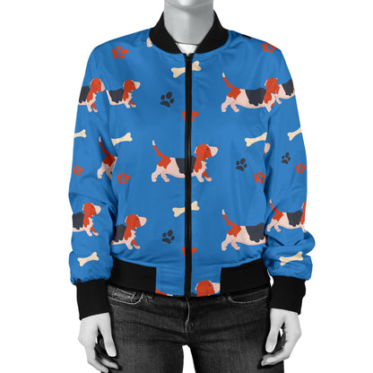 Basset Hound Pattern Print Design 02 Women's Bomber Jacket