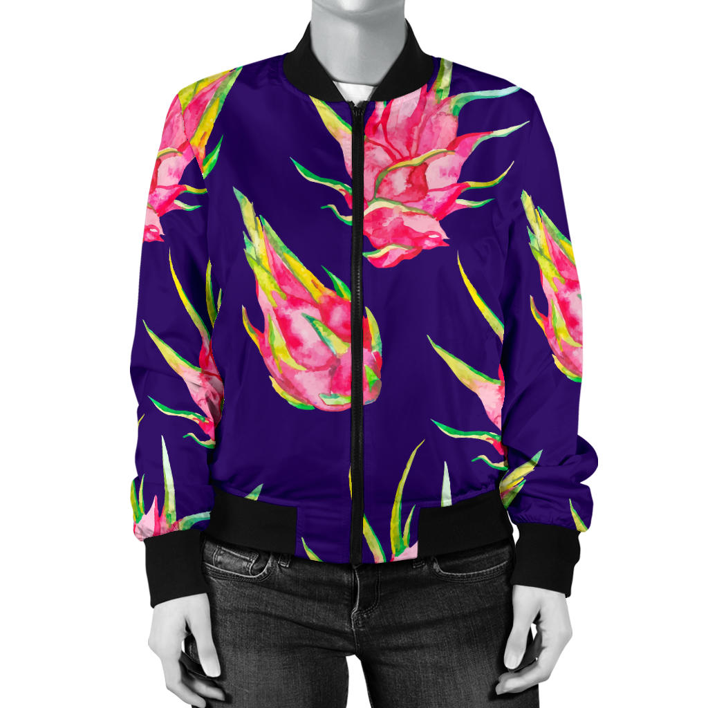 Dragonfruit Pattern Print Design DF02 Women Bomber Jacket