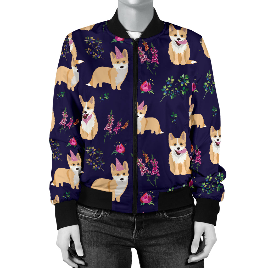 Pembroke Welsh Corgis Pattern Print Design A06 Women's Bomber Jacket