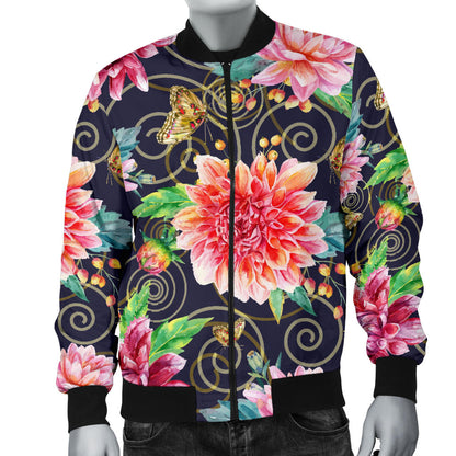 Dahlia Pattern Print Design DH02 Men Bomber Jacket