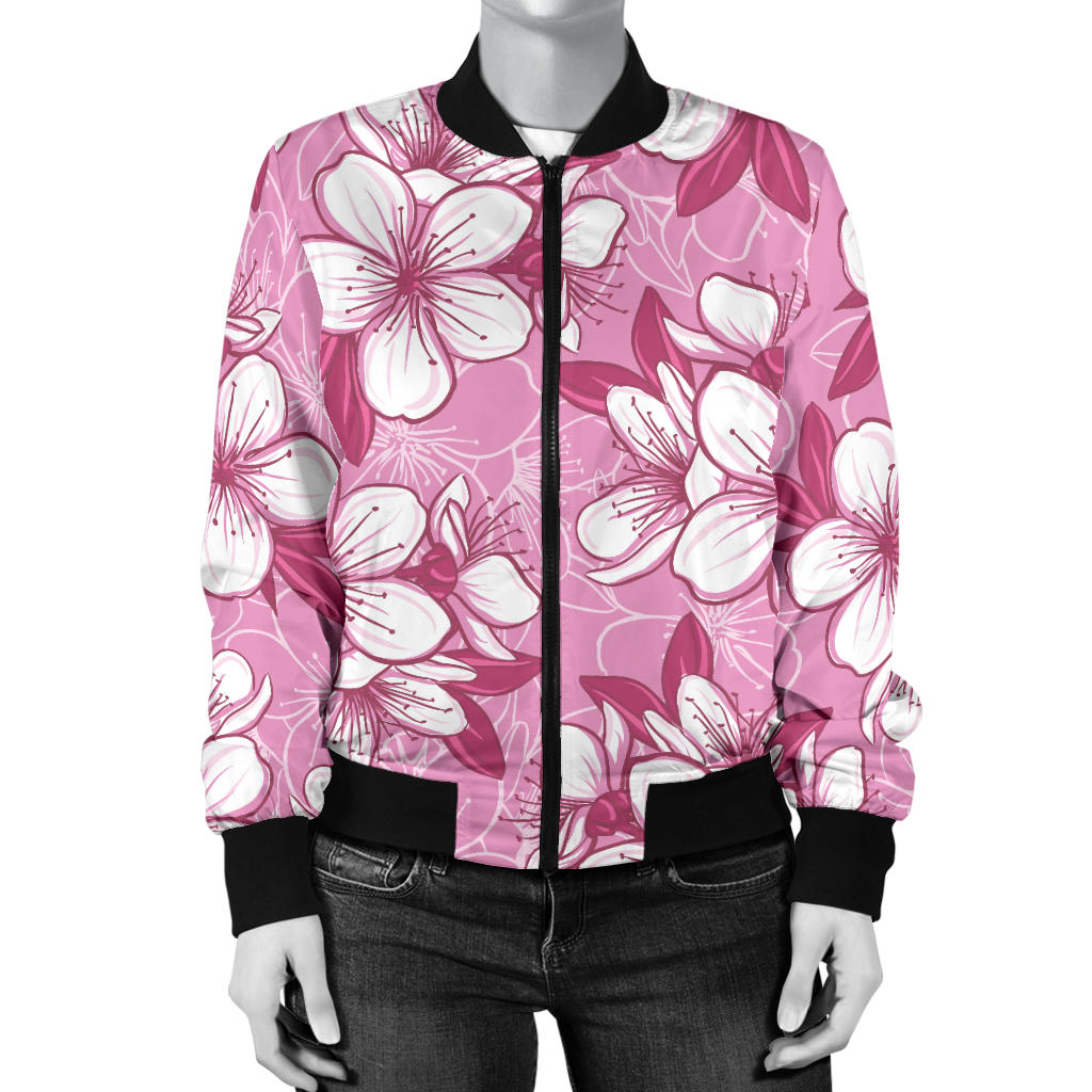 Cherry Blossom Pattern Print Design CB02 Women Bomber Jacket