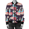 Bluebird Pattern Print Design 02 Women's Bomber Jacket