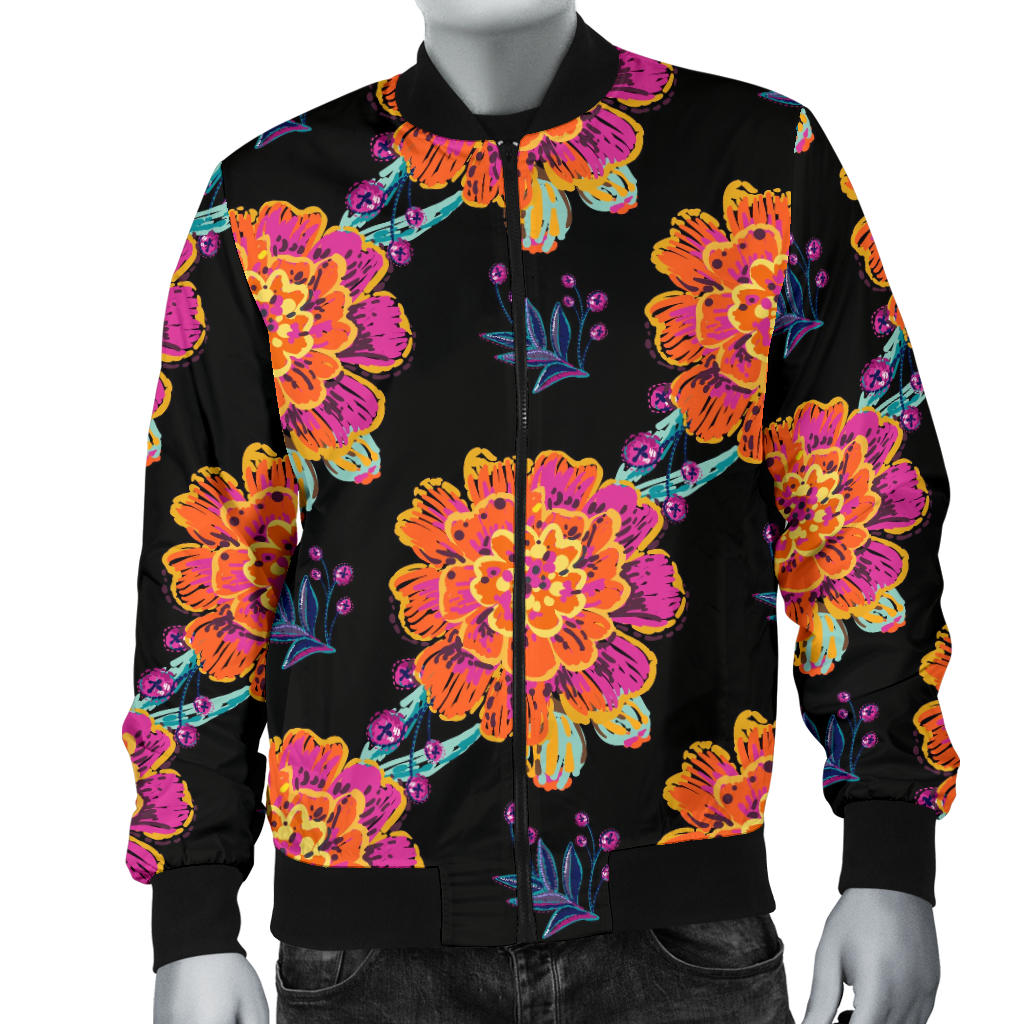 Marigold Pattern Print Design MR04 Men Bomber Jacket