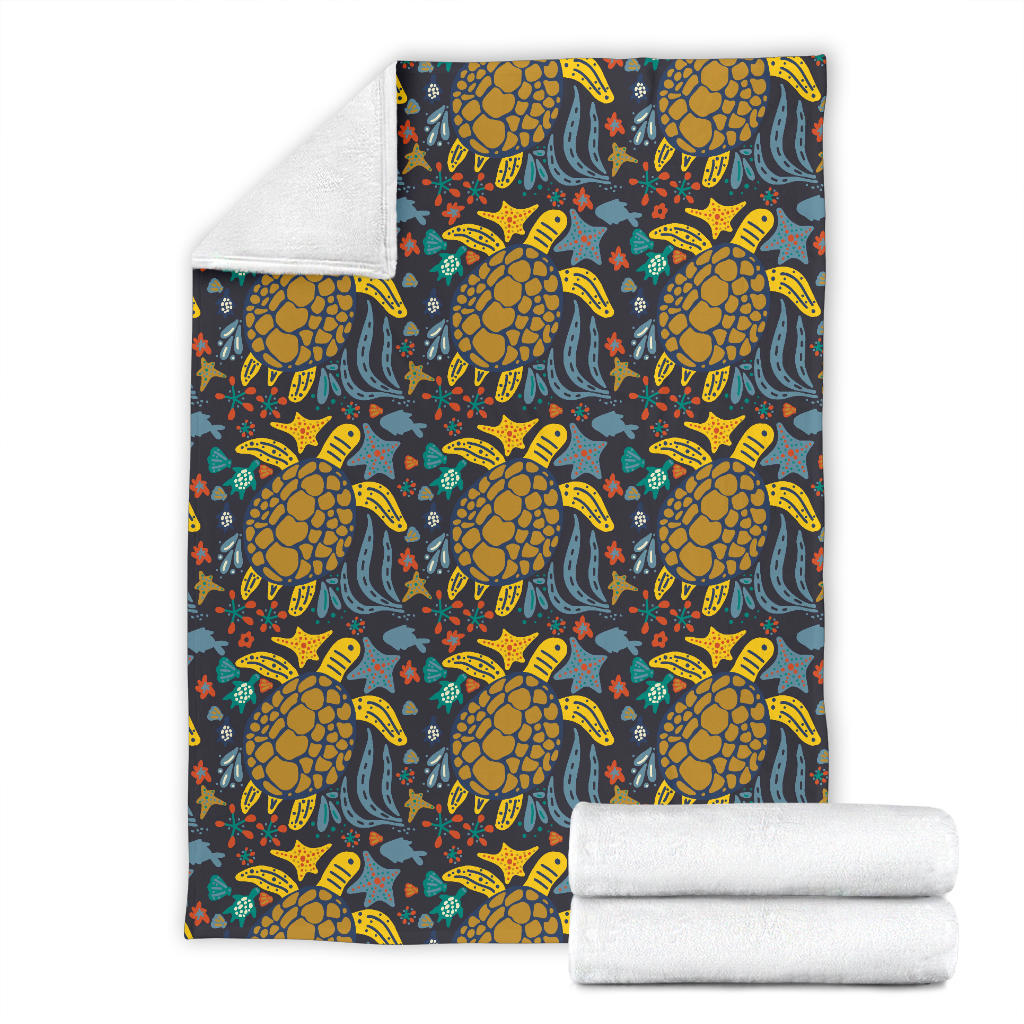 Sea Turtle Pattern Print Design T03 Fleece Blanket