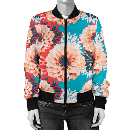 Dahlia Pattern Print Design DH05 Women Bomber Jacket