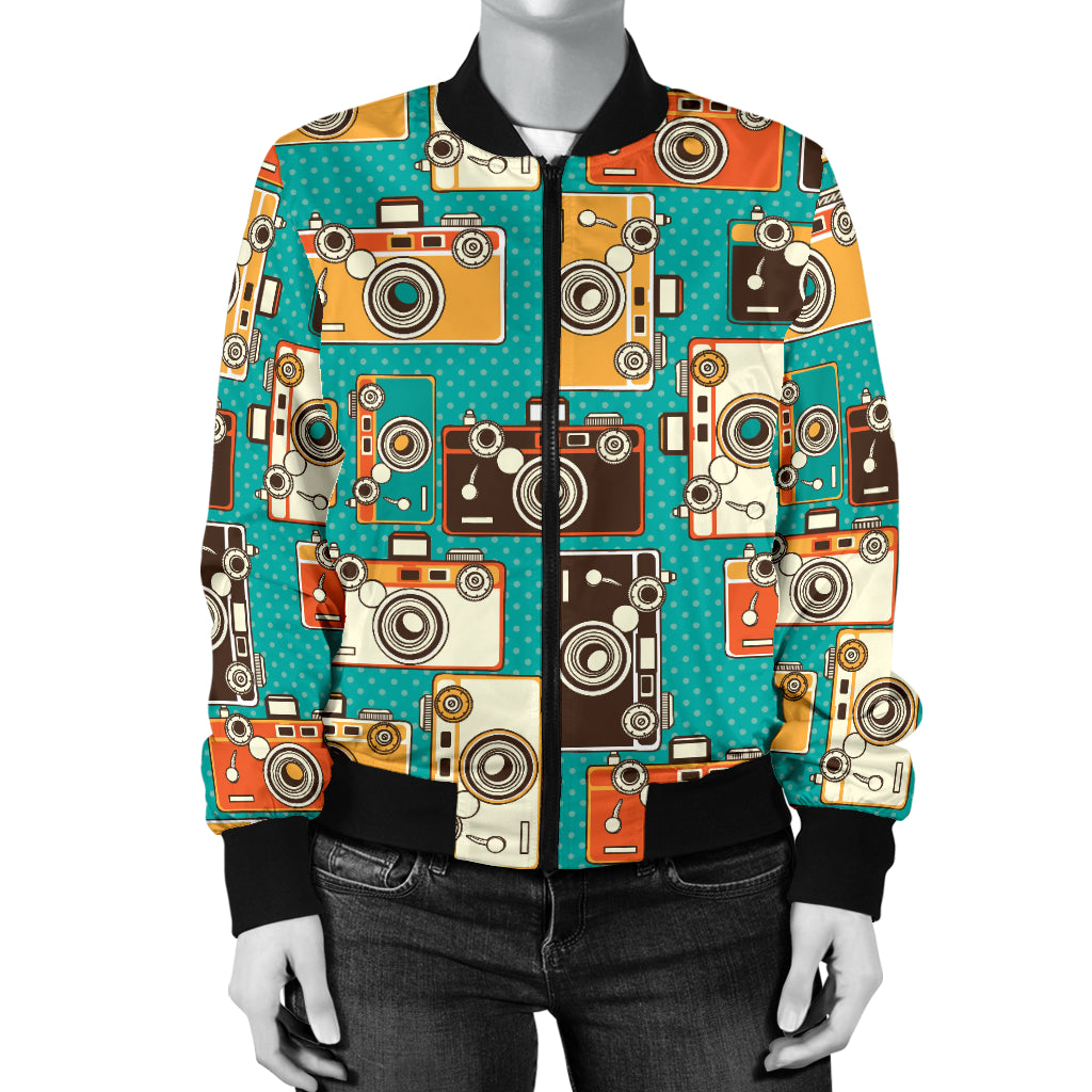 Camera Pattern Print Design 02 Women's Bomber Jacket