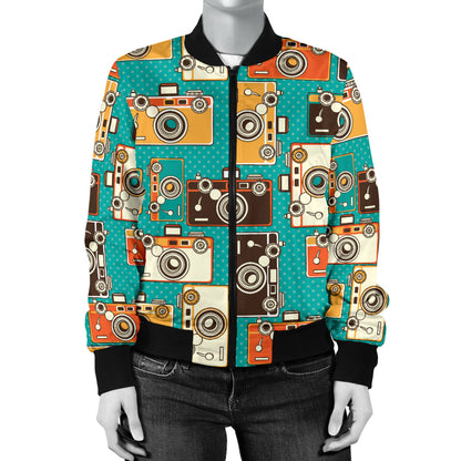 Camera Pattern Print Design 02 Women's Bomber Jacket