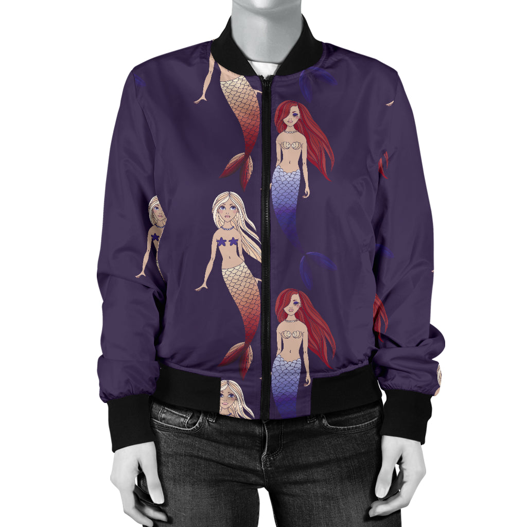 Mermaid Pattern Print Design 02 Women's Bomber Jacket
