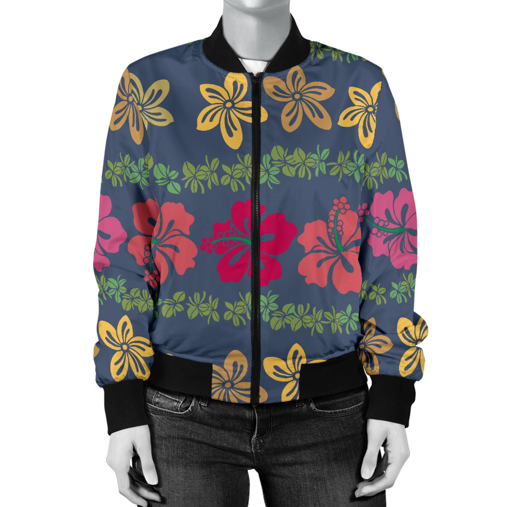 Hawaiian Themed Pattern Print Design H018 Women Bomber Jacket