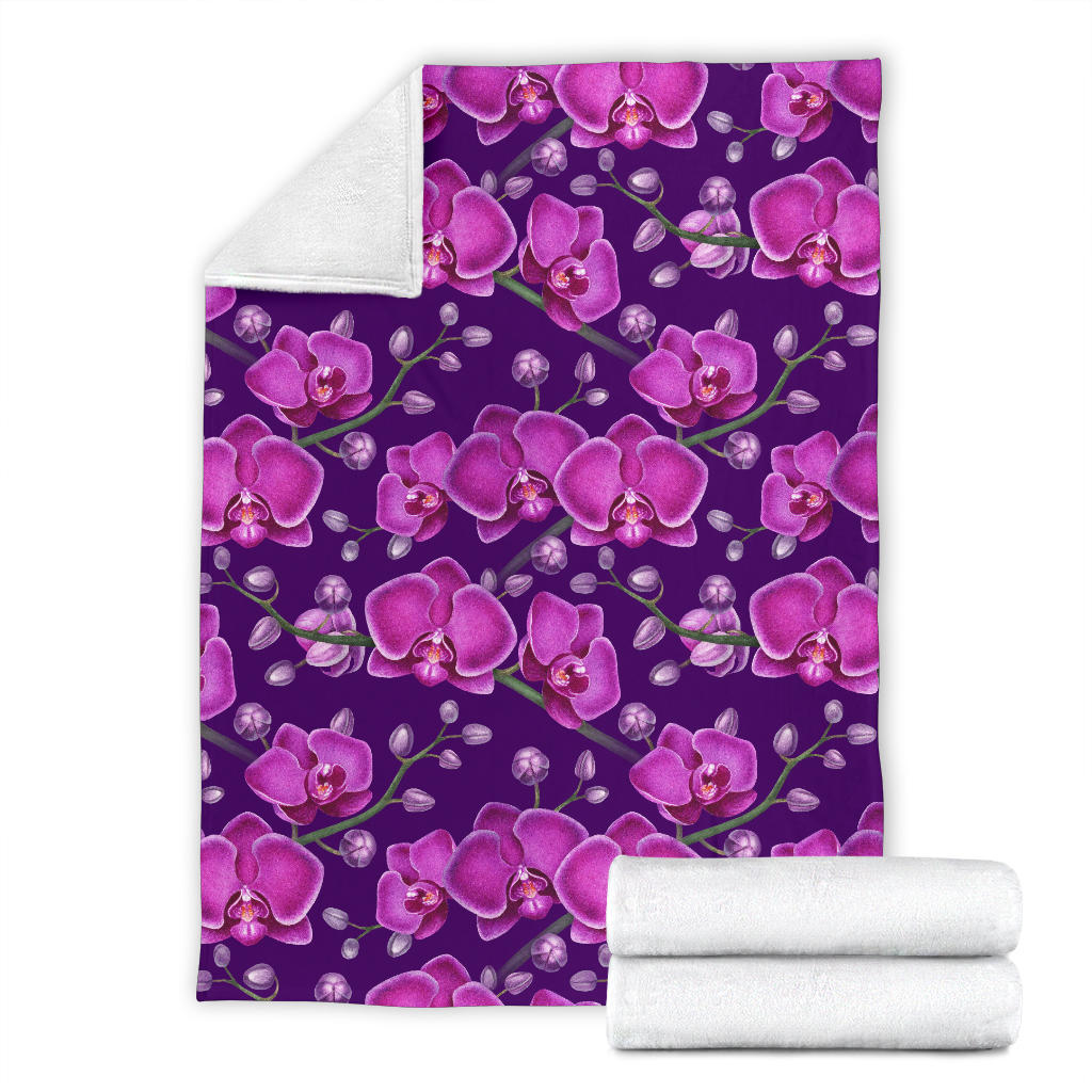 Orchid Purple Pattern Print Design OR02 Fleece Blanket