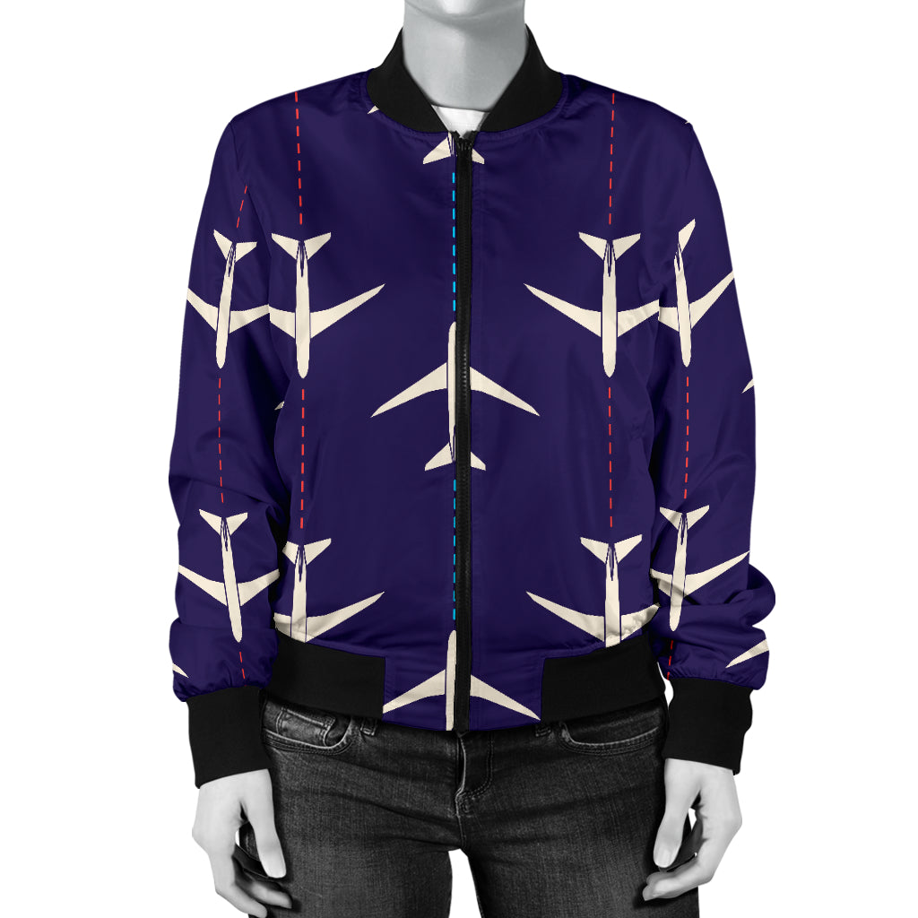 Airplane Pattern Print Design 03 Women's Bomber Jacket