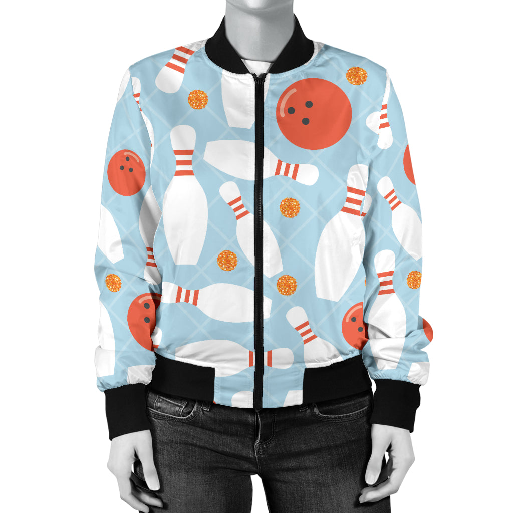 Bowling Pattern Print Design 09 Women's Bomber Jacket