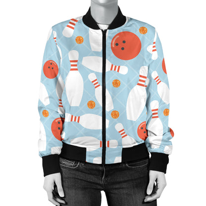 Bowling Pattern Print Design 09 Women's Bomber Jacket