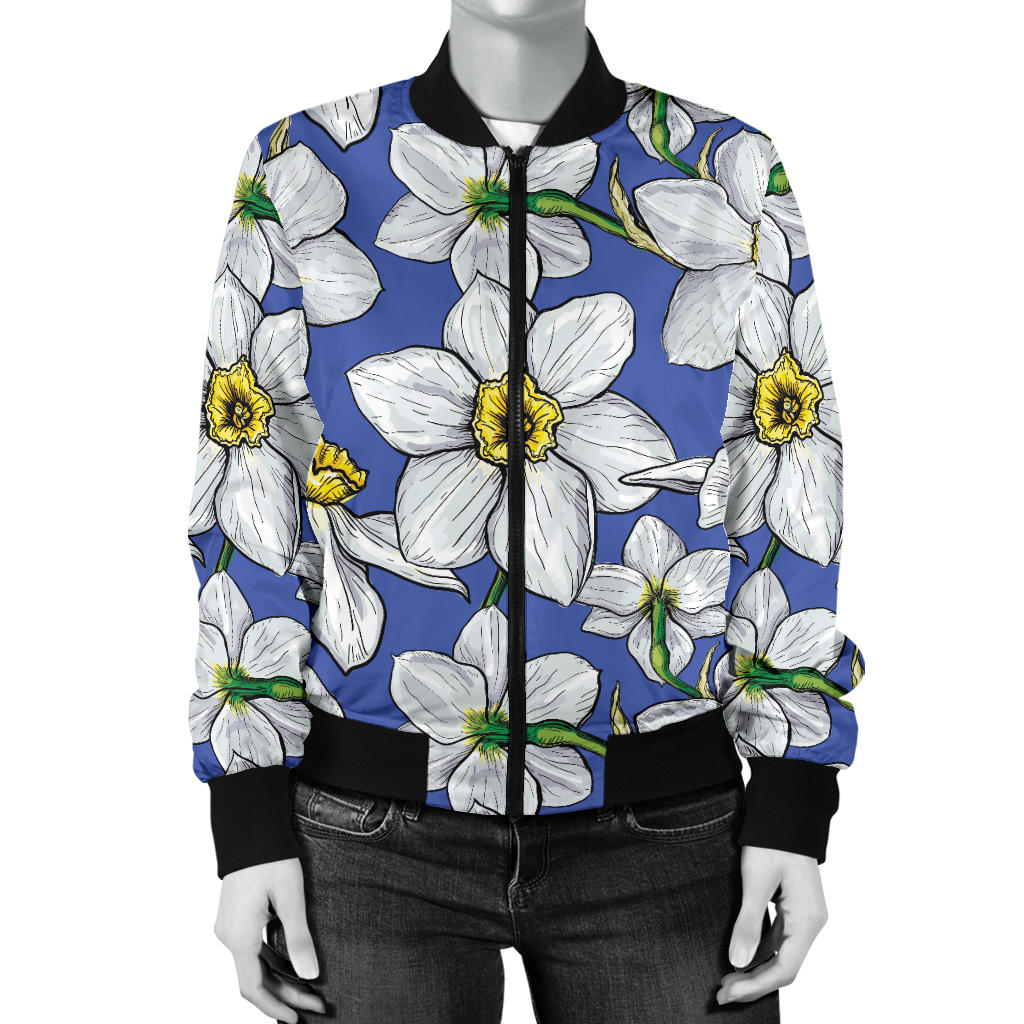 Daffodils Pattern Print Design DF08 Women Bomber Jacket