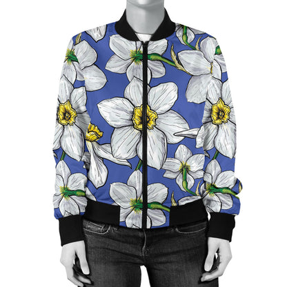 Daffodils Pattern Print Design DF08 Women Bomber Jacket