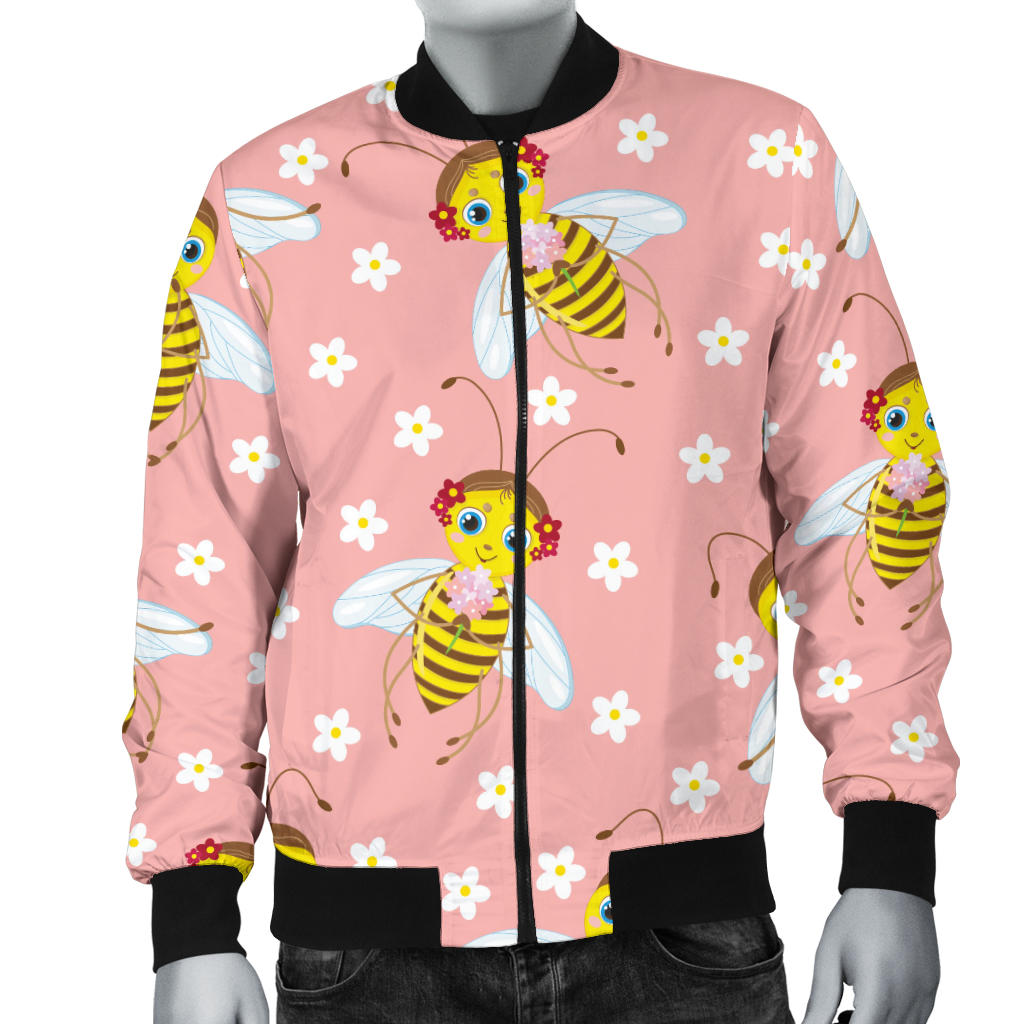Bee Pattern Print Design BEE07 Men Bomber Jacket