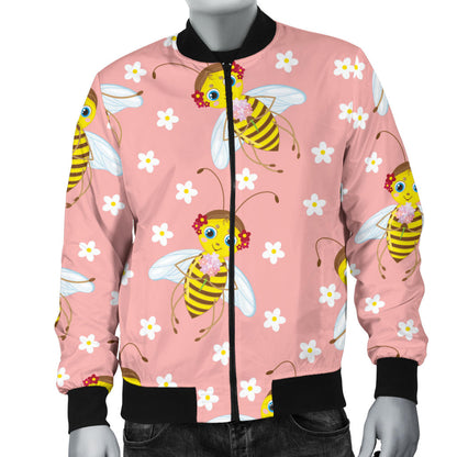 Bee Pattern Print Design BEE07 Men Bomber Jacket