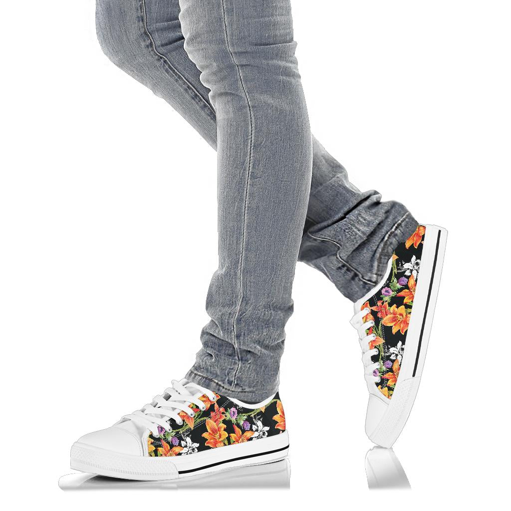 Tropical Flower Pattern Print Design TF02 White Bottom Low Top Shoes