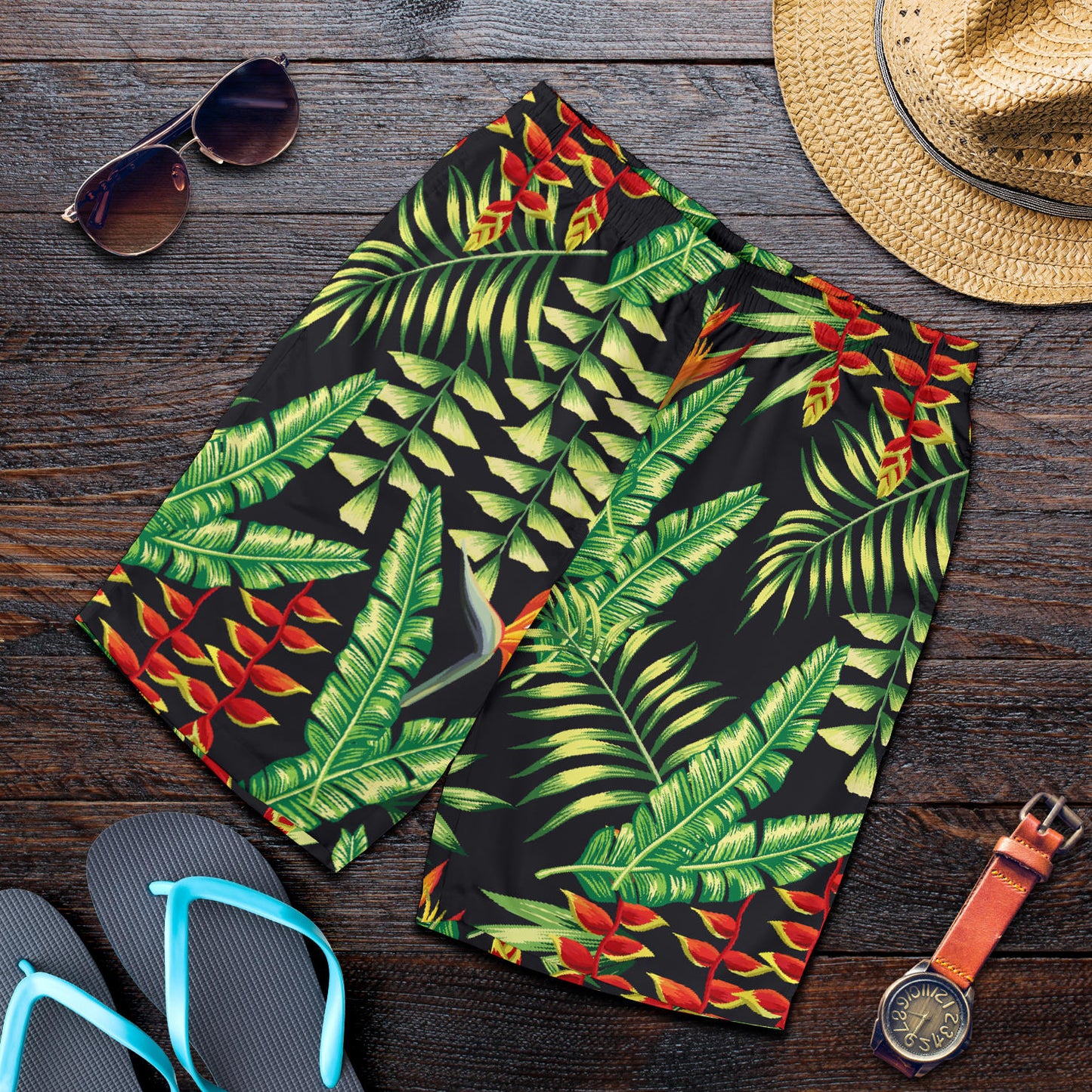 Hawaiian Flower Tropical Palm Leaves Mens Shorts