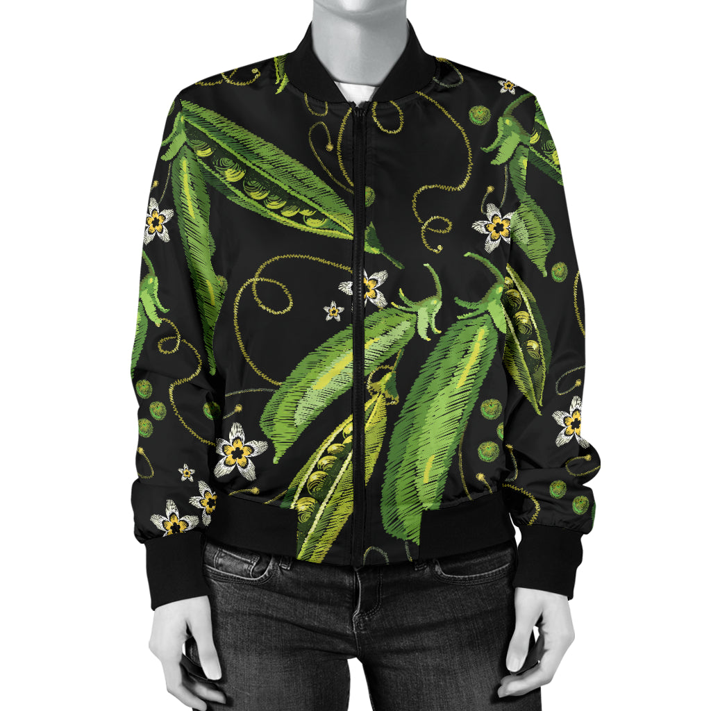 Peas Pattern Print Design A02 Women's Bomber Jacket