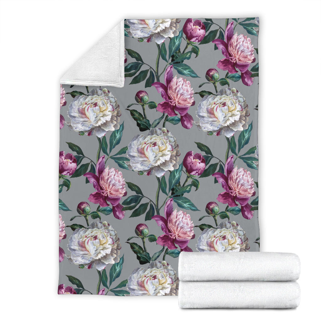 Peony Pattern Print Design PE01 Fleece Blanket