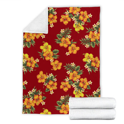 Orange Hibiscus Pattern Print Design HB026 Fleece Blanket