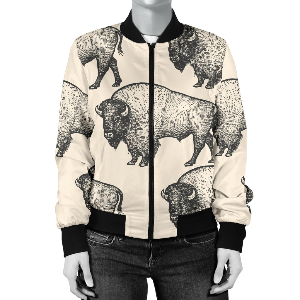 Bison Pattern Print Design 02 Women's Bomber Jacket