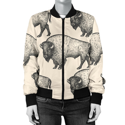 Bison Pattern Print Design 02 Women's Bomber Jacket