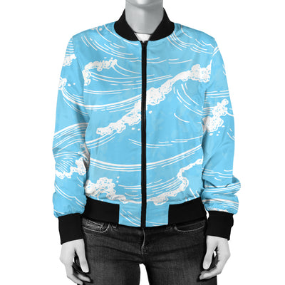 Ocean Wave Pattern Print Design A01 Women's Bomber Jacket