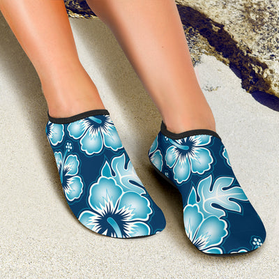 Blue Hibiscus Pattern Print Design HB011 Aqua Water Shoes