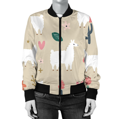 Llama Cactus Pattern Print Design 09 Women's Bomber Jacket